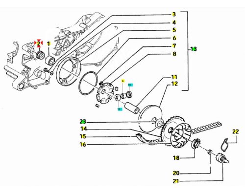 Olajpumpa meghajtó fogaskerék főtengelyre Piaggio